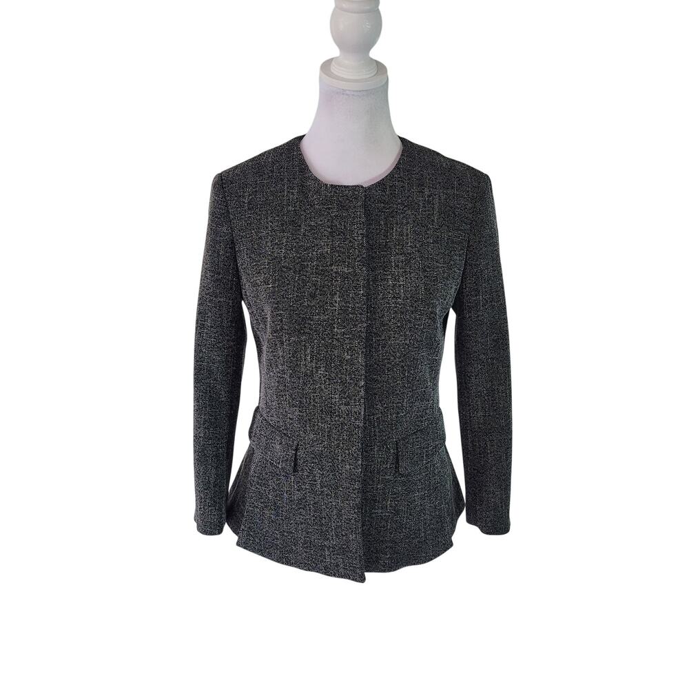 Ann Taylor Size 2 Tweed Single Breasted Suit Jacket Grey Hidden Button Pockets‎